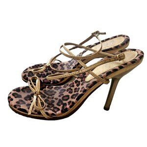 Andrew Stevens Studio Open Toe Leather Strappy Sandal Animal Print Gold Size 7